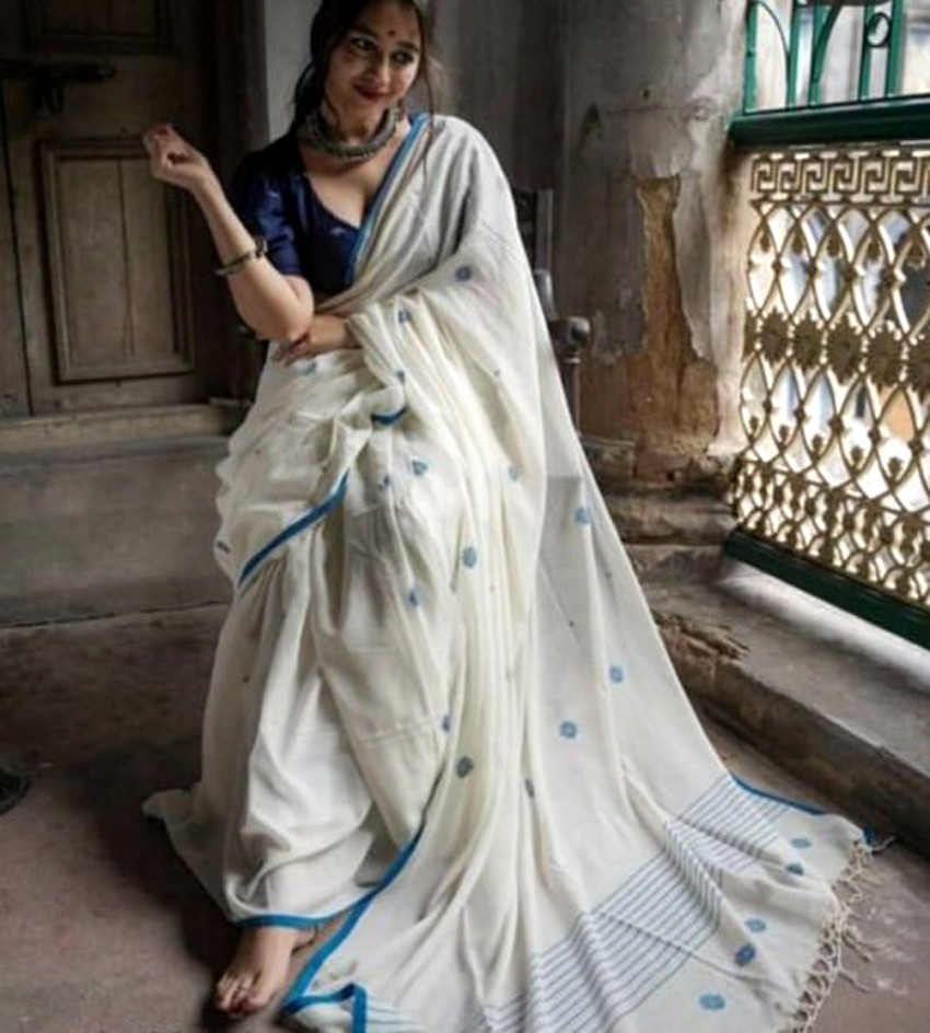 Buy SAPTAK FASHION Woven Handloom Cotton Linen White Sarees Online @ Best  Price In India