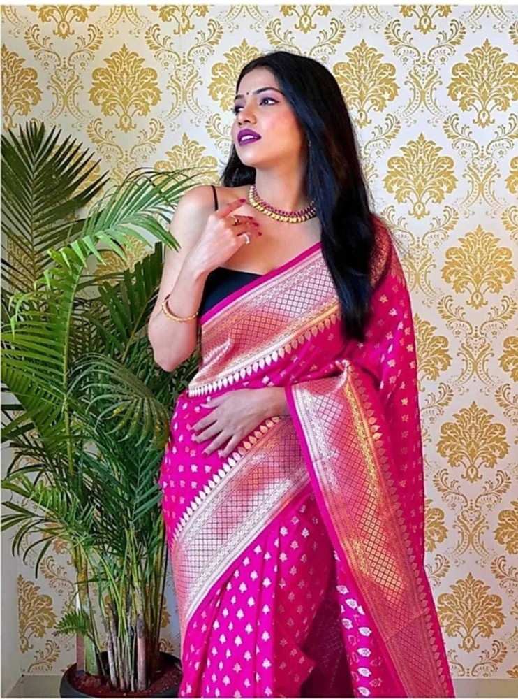 Buy Kyrila Woven Kanjivaram Jacquard Pure Silk Pink Sarees Online