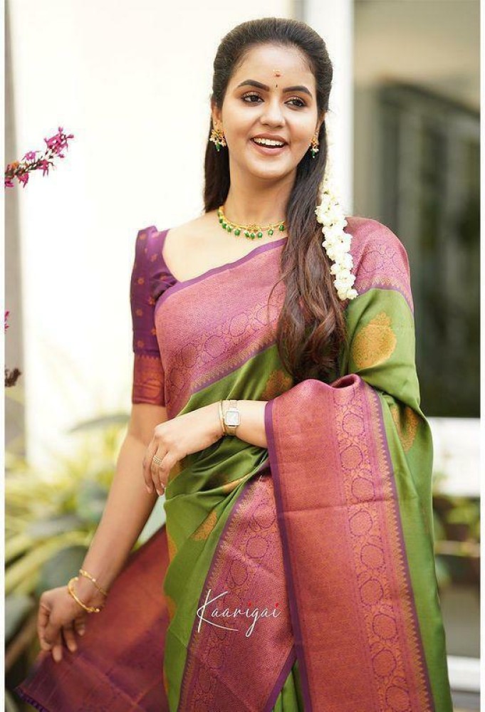 Buy MJ TRENDZ Woven Banarasi Jacquard Green Sarees Online Best Price In India Flipkart