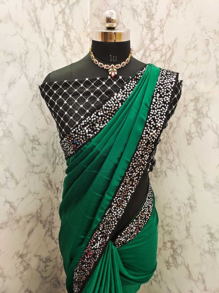 Buy silkwear Solid/Plain Bollywood Satin Green Sarees Online