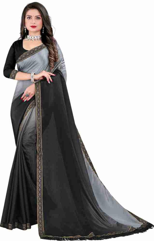 Women Plain Weave Georgette Satin Stripes Stone Embellished Saree