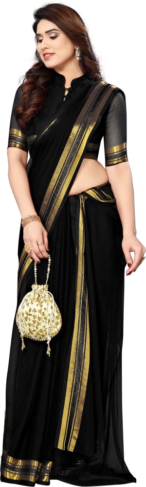 Black saree with 2024 golden border flipkart