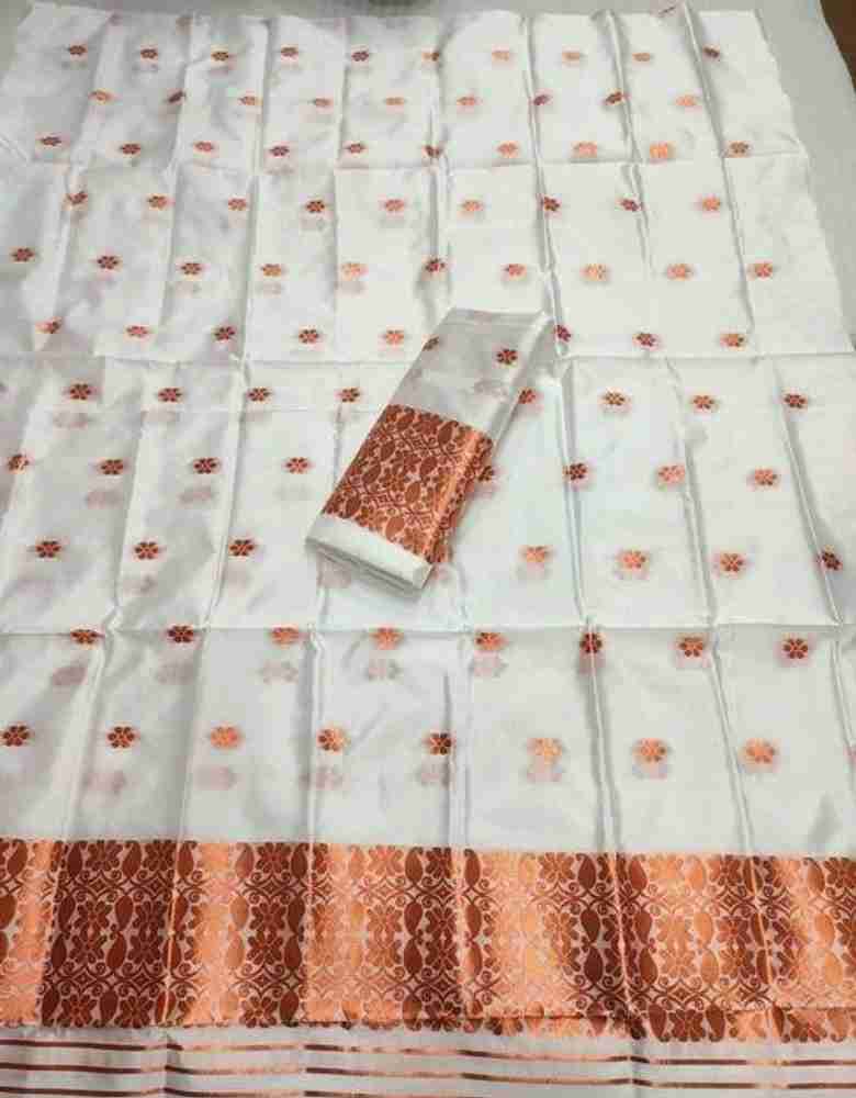 Buy S M TEX Self Design Mekhela Chador Jacquard White Sarees Online Best Price In India Flipkart