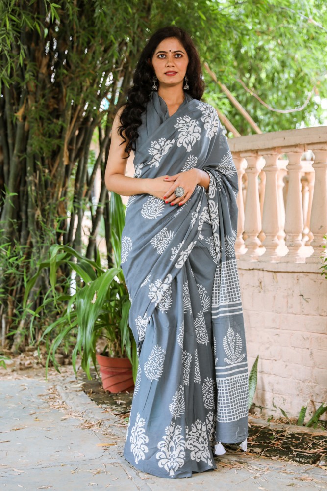 Pure cotton Saree with 2024 contrast blouse