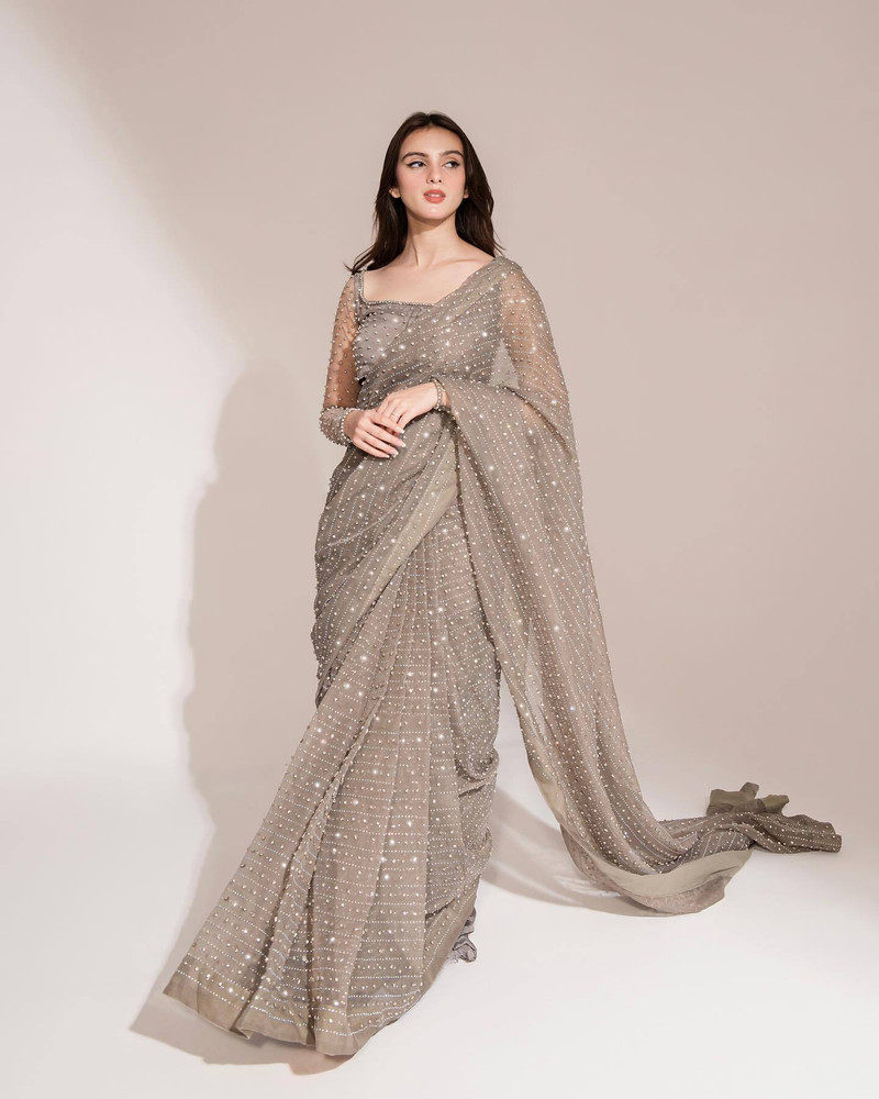 Buy SMARTLOOKS Solid Plain Bollywood Georgette Grey Sarees Online Best Price In India Flipkart