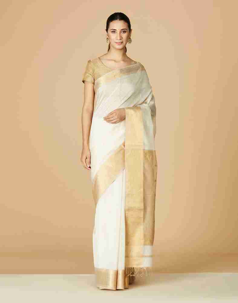 Buy Fabindia Woven Maheshwari Cotton Silk White Sarees