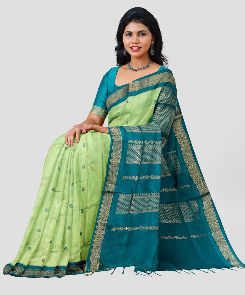 Parrot Green Kalyani Cotton Gatwal Saree, Soft and Smooth Cotton