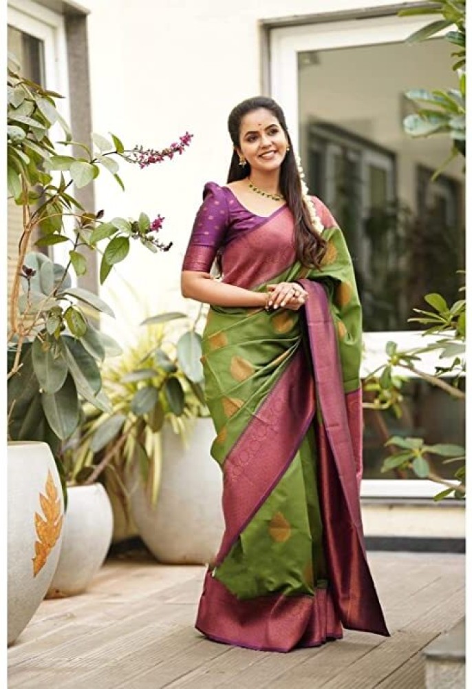Buy KhodalMaa Woven Banarasi Jacquard Green Sarees Online @ Best Price In  India