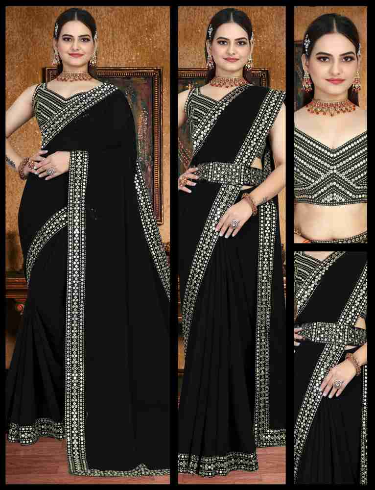 Buy Heena Fashion Embroidered Bollywood Georgette Black Sarees Online @  Best Price In India