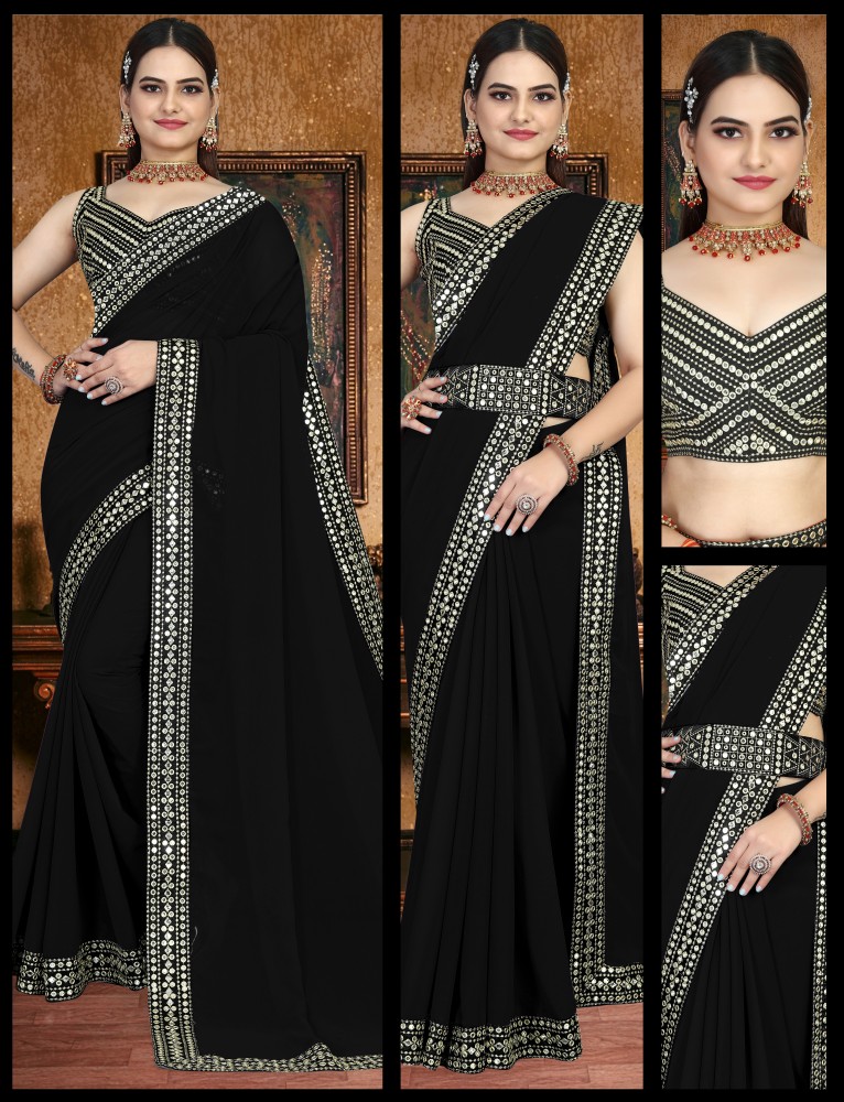 Buy VIRUYA Embroidered Bollywood Georgette Black Sarees Online Best Price In India Flipkart