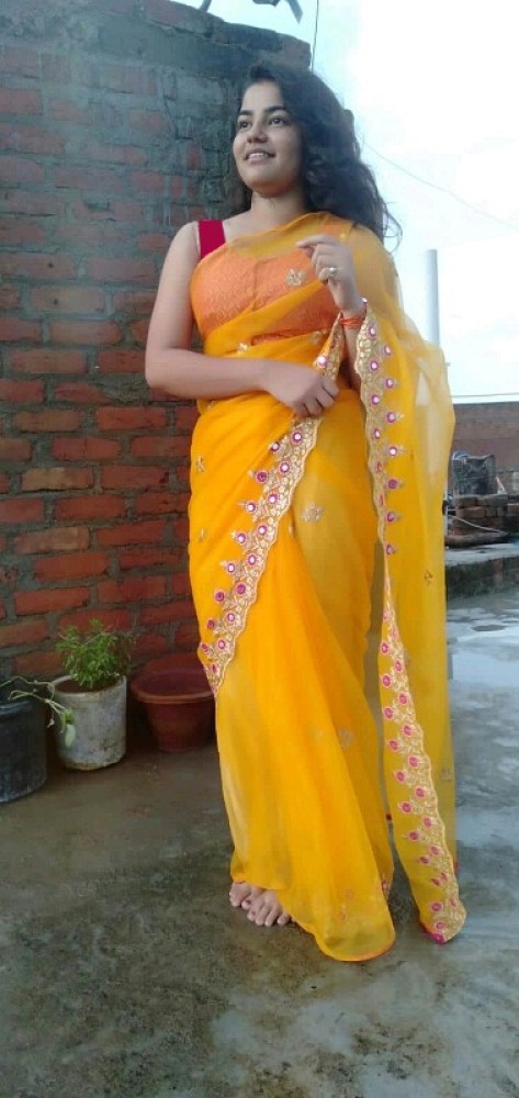 Traditional Designer Party Wear Yellow Satin Saree With Embroidery