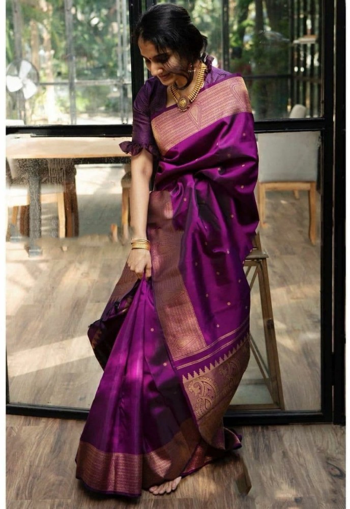Buy ZEEL Women's Kanchipuram Silk Saree with Blouse (purple colour) at  Amazon.in