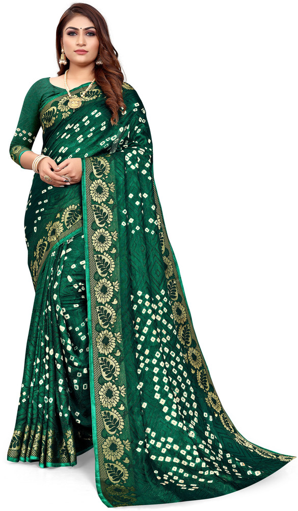 Buy DHREY CREATION Printed Bandhani Pure Silk Art Silk Dark Green Sarees Online Best Price In India Flipkart