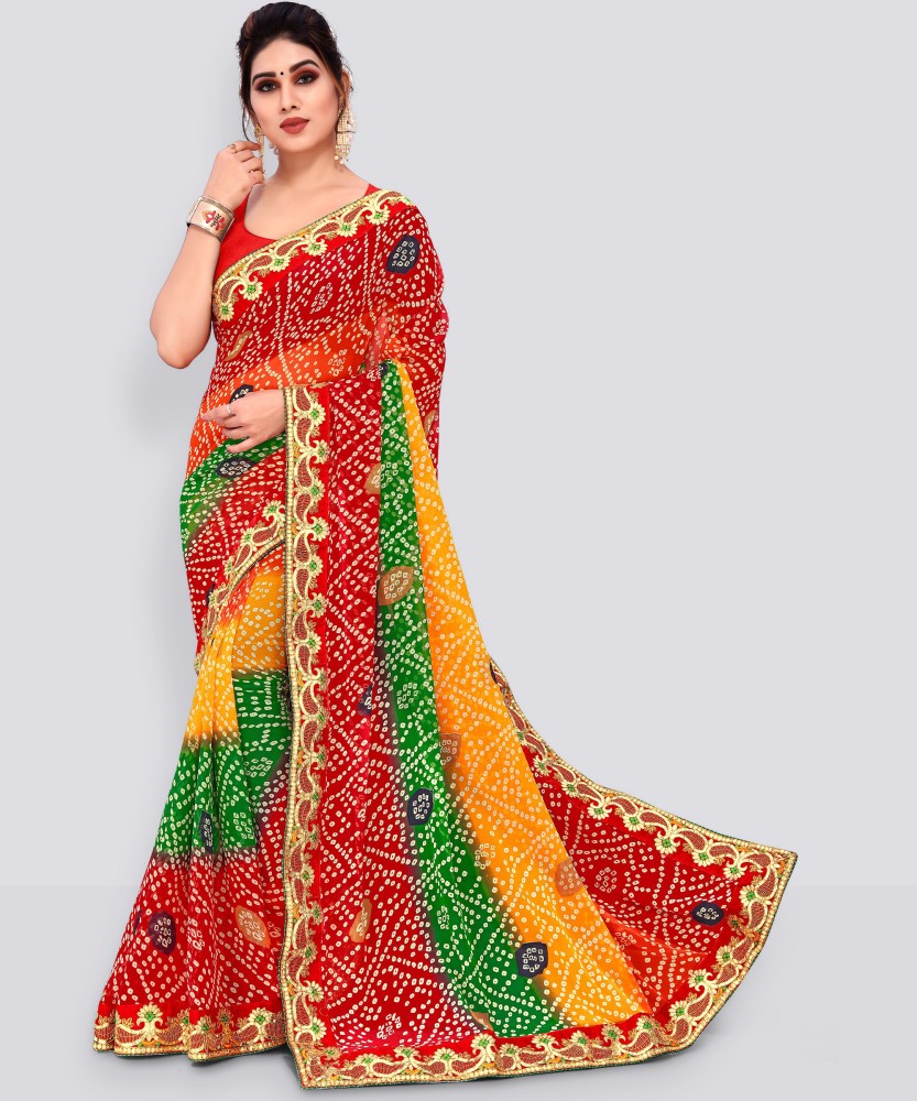 Buy Jhilmil Fashion Woven Embellished Self Design Bandhani Georgette Art Silk Red Sarees Online Best Price In India Flipkart