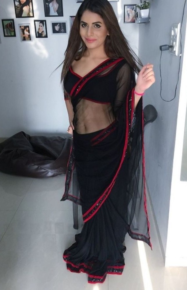 Black Net Saree With Blouse - Indian Cloth Store