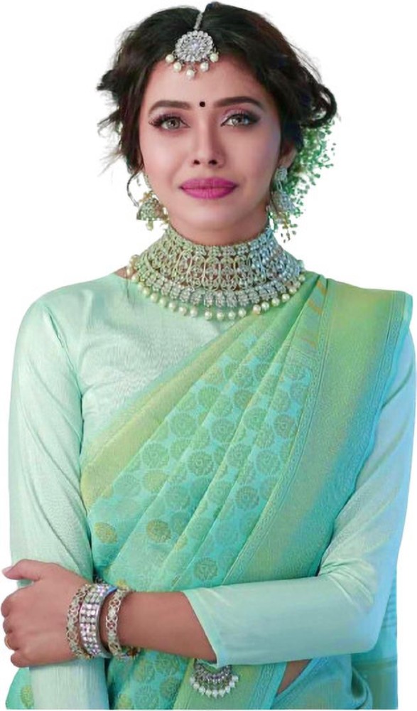 A Gratifying Heavy Embroidery Pearl Work Mint Green Saree With