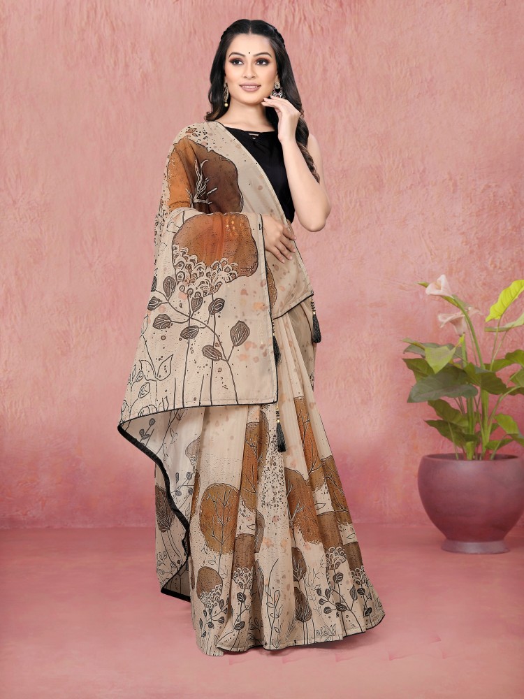 Buy Shrithi Fashion Fab Floral Print Bollywood Organza Brown