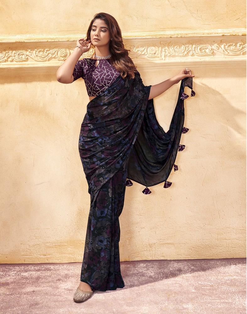 Buy Samah Embroidered, Embellished, Self Design Bollywood Georgette Black  Sarees Online @ Best Price In India