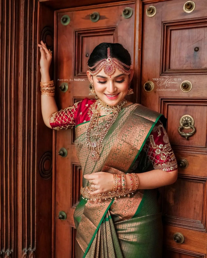Red green bridal saree shop