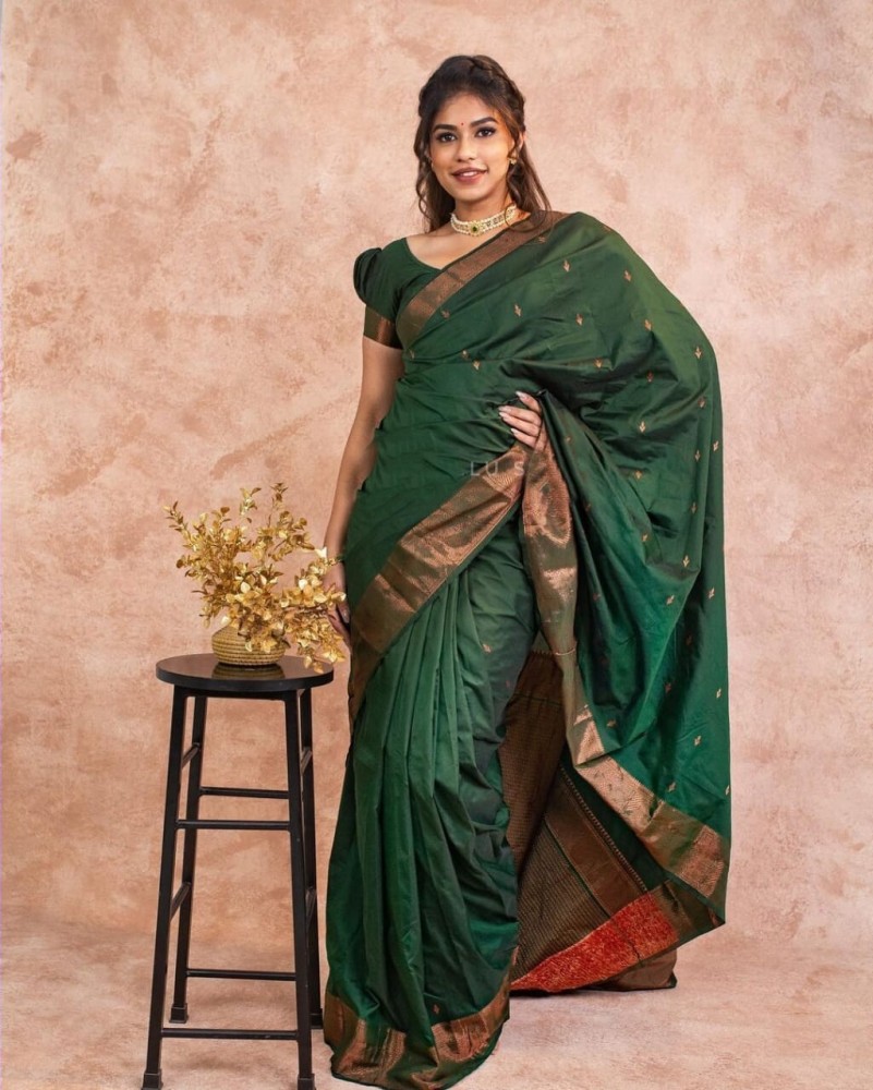Woven Kanjivaram Pure Silk, Art Silk Saree (Green), 60% OFF