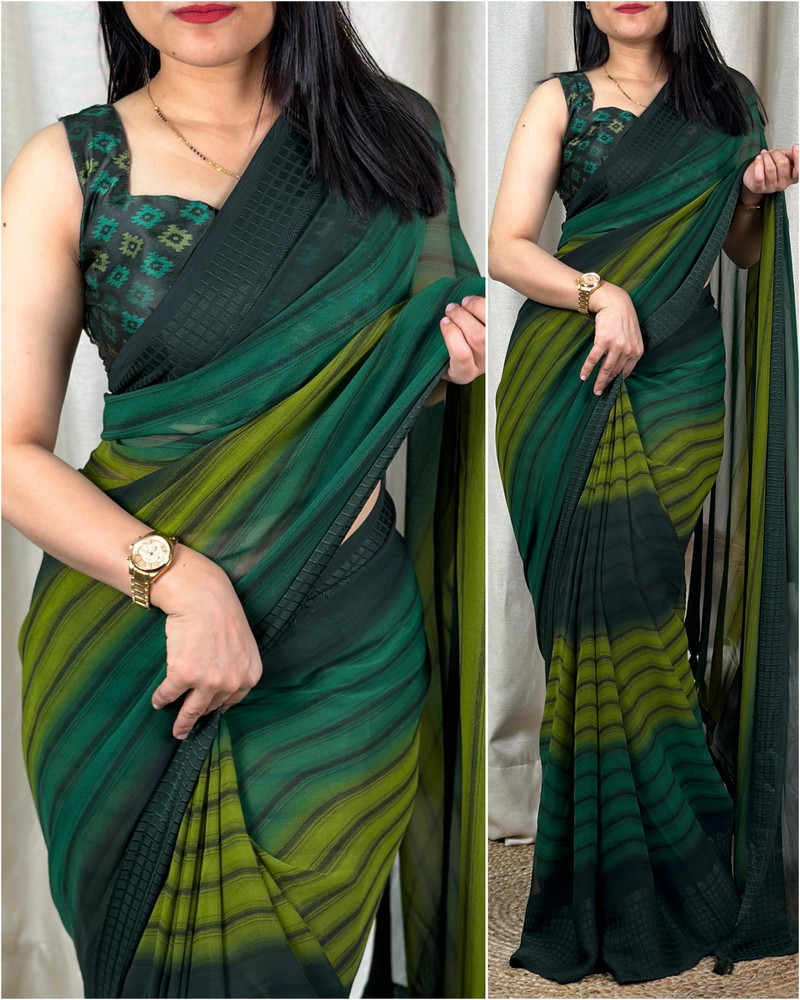 Buy FluteFashion Printed Leheria Georgette Green Sarees Online Best Price In India Flipkart