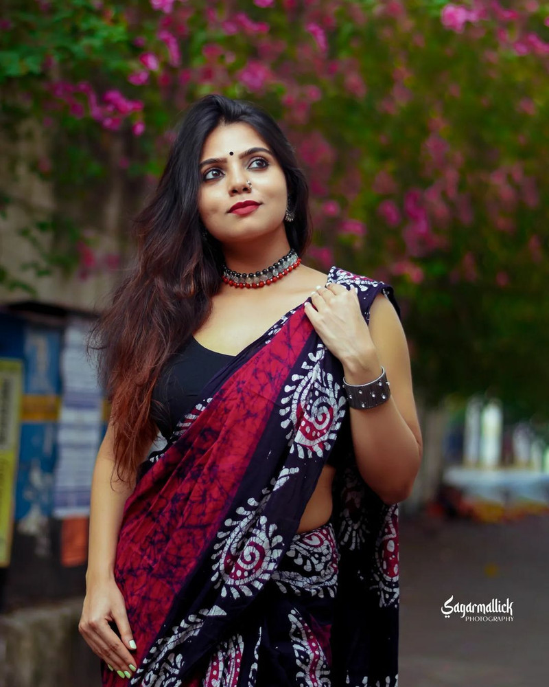 Buy FabricoWorld Printed Hand Batik Pure Cotton Pink Dark Blue Sarees Online Best Price In India Flipkart
