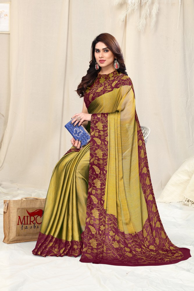 Women's Chiffon Solid Saree with Blouse Piece – Mirchi Fashion