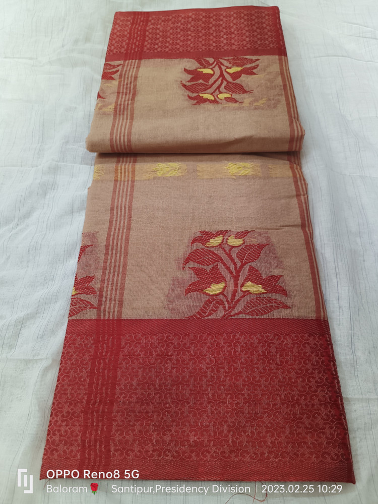 Buy Balorampal Printed Tant Pure Cotton Cream Red Sarees Online Best Price In India Flipkart