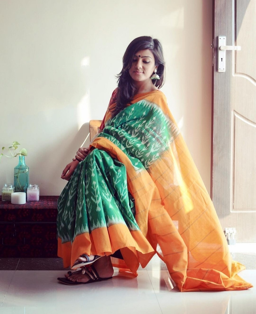 Buy NIKHILAM Printed Daily Wear Pure Cotton Green Sarees Online Best Price In India Flipkart