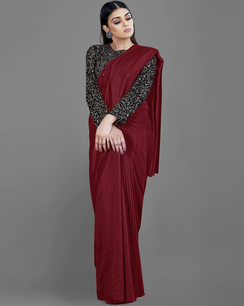 Buy Ganesh018 Solid/Plain Bollywood Satin Maroon Sarees Online @ Best Price  In India
