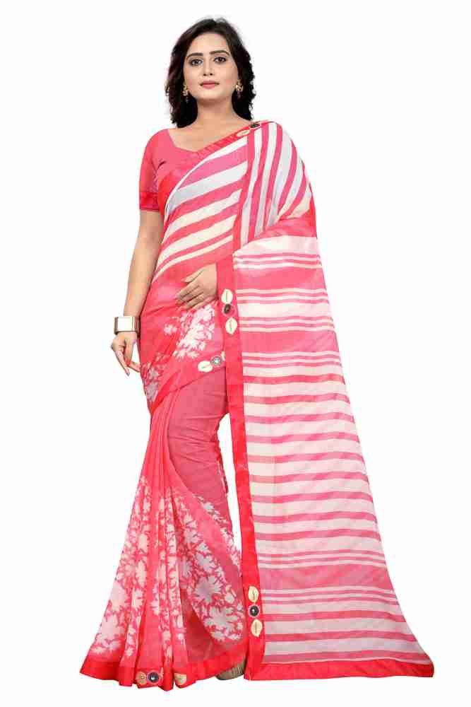 Buy Jaanvi Fashion Printed Daily Wear Chiffon Pink Sarees Online
