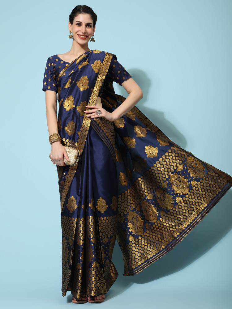 Navy blue mekhela sador best sale
