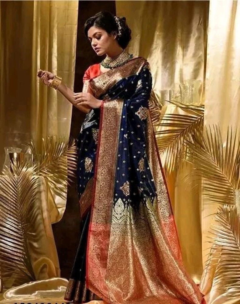 Dark blue and outlet gold saree