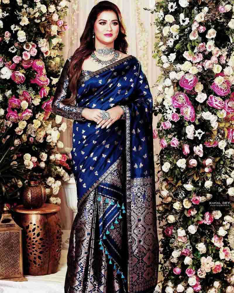 Buy Ramani brothers Woven Mekhela Chador Pure Silk Dark Blue Sarees Online  @ Best Price In India | Flipkart.com