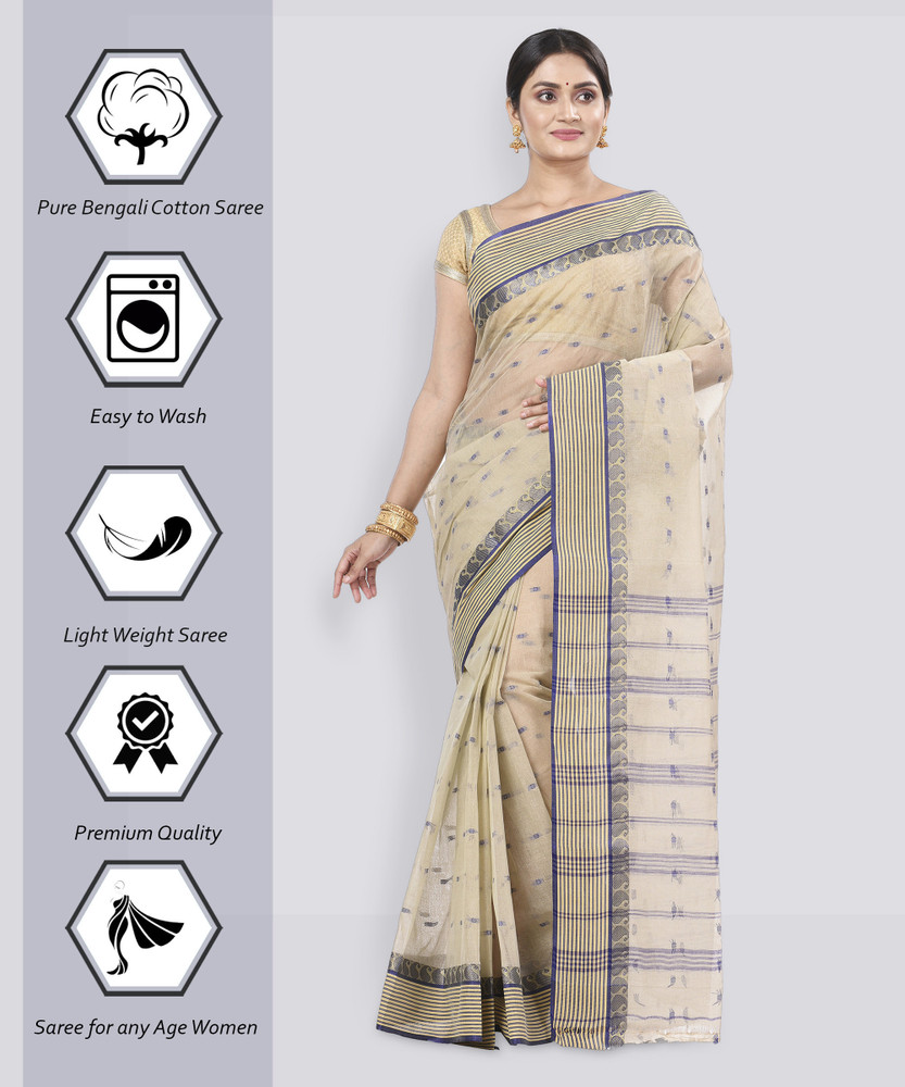 Buy Ruuprekha Printed Tant Pure Cotton Beige Sarees Online Best Price In India Flipkart
