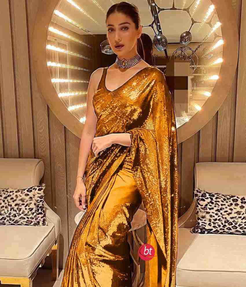 Buy Anjani Textile Embroidered Bollywood Georgette Gold Sarees Online Best Price In India Flipkart
