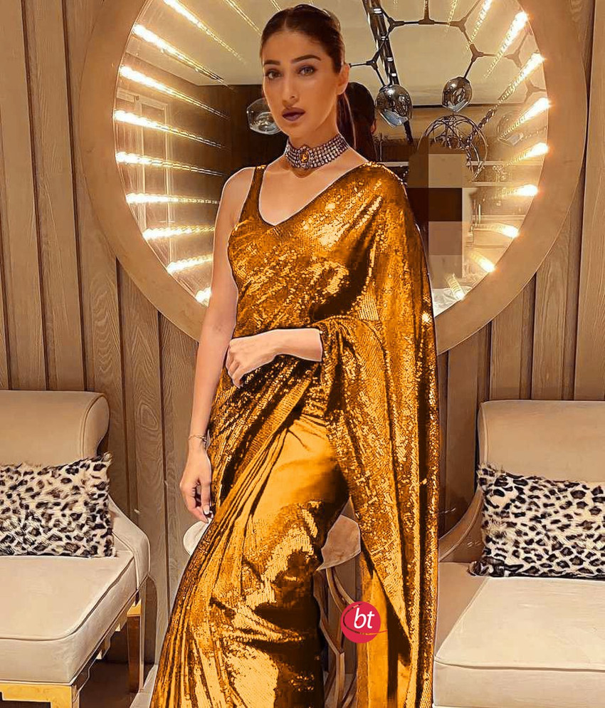 Buy Anjani Textile Embroidered Bollywood Art Silk Gold Sarees