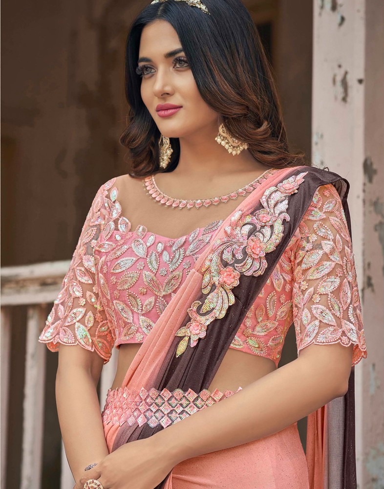 Buy Peach Sarees for Women by Grancy Online