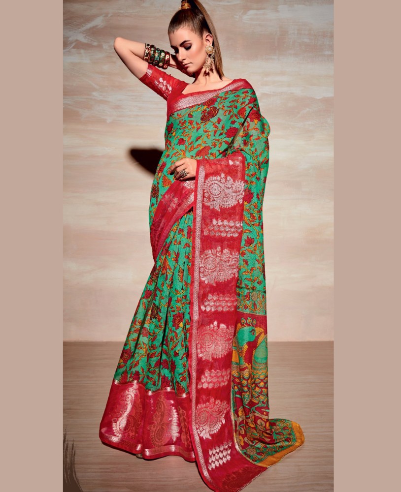 Buy MAHOTSAV Printed Daily Wear Pure Cotton Light Green Red Sarees Online Best Price In India Flipkart