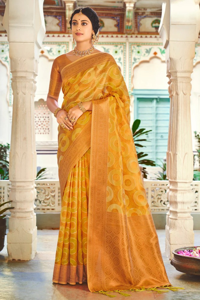 Buy Tulsilifestyle Woven, Embellished Kanjivaram Art Silk Yellow Sarees  Online @ Best Price In India