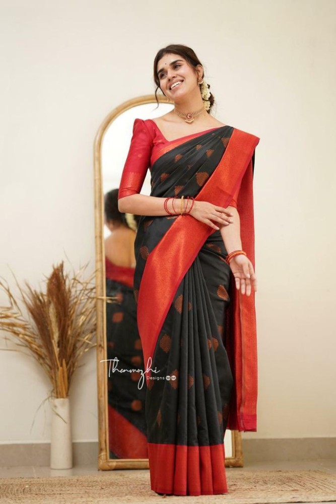 Buy sheladiya Printed Chanderi Cotton Silk Red Sarees Online @ Best Price  In India