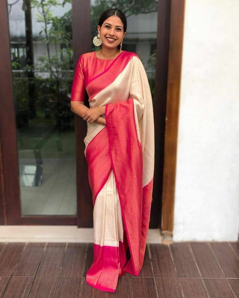 Buy ISK FABRICS Woven Banarasi Jacquard White Sarees Online Best