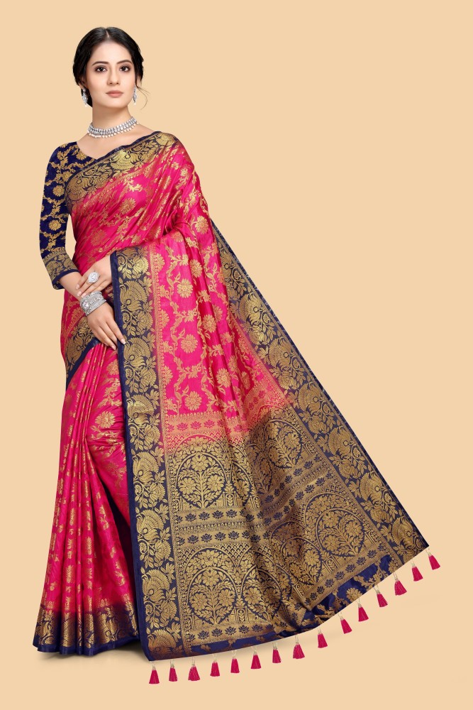 Buy COSBILA FASHION Woven Banarasi Cotton Silk Blue Pink Sarees