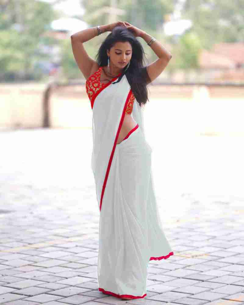 Buy Sareez House Solid/Plain Bollywood Georgette White Sarees