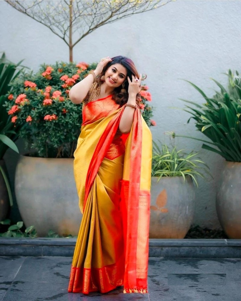 Woven Pure Soft Art Silk in Yellow Saree