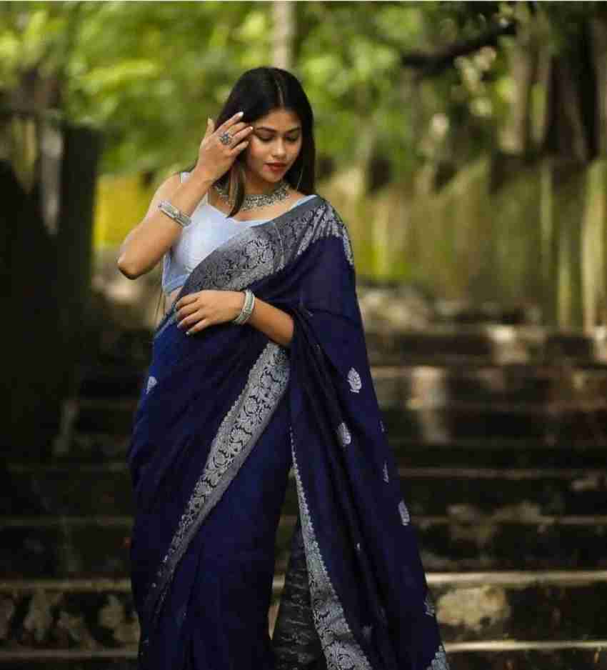 Buy Aurika Fashion Woven Banarasi Silk Blend Light Blue Sarees Online @  Best Price In India