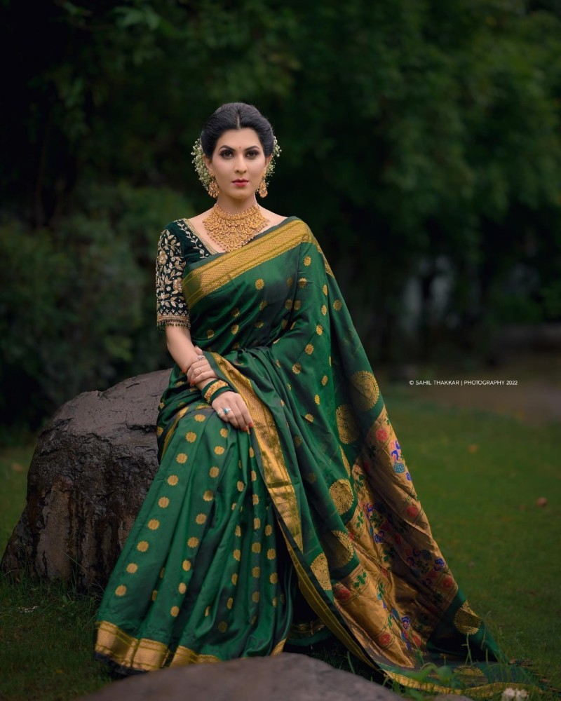 Buy RK Impex Woven Bollywood Jacquard Green Sarees Online