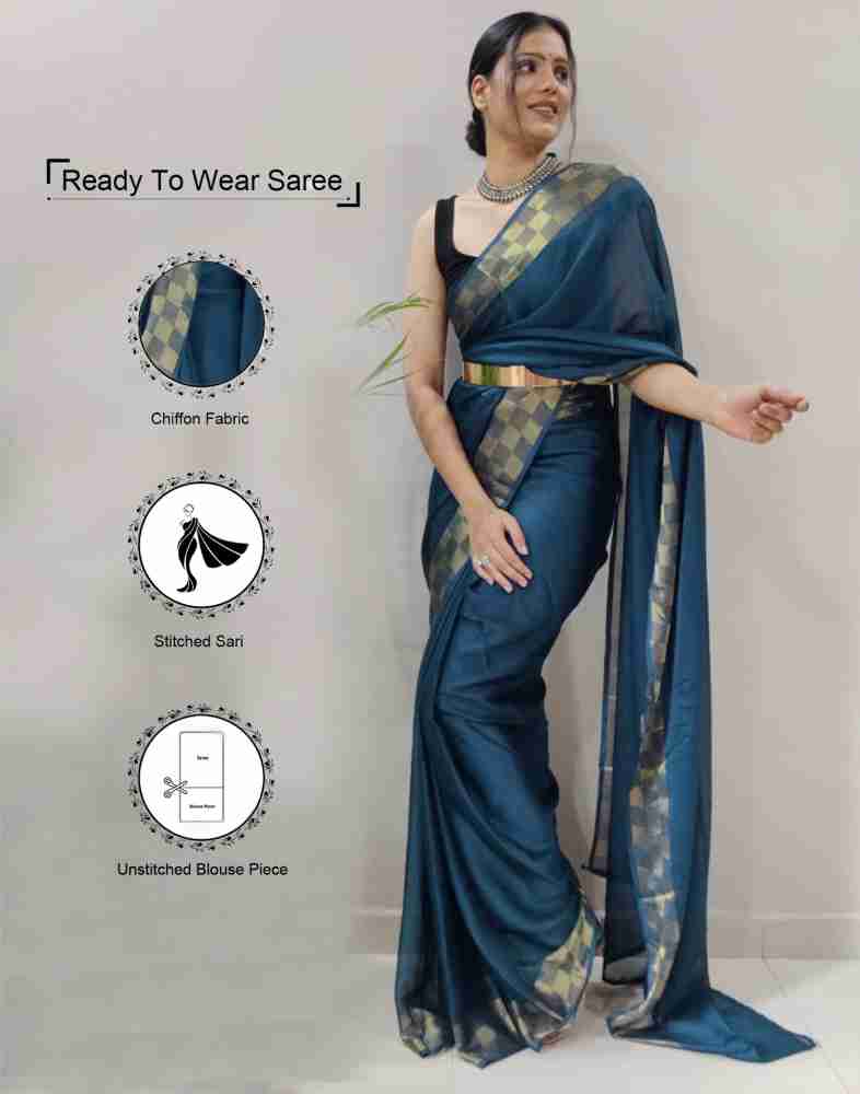 One-minute Bollywood Ready to Wear Saree Chiffon Zari Saree Party Wear Sari  Stitched Pleated Saree FREE Saree Belt Saree USA 