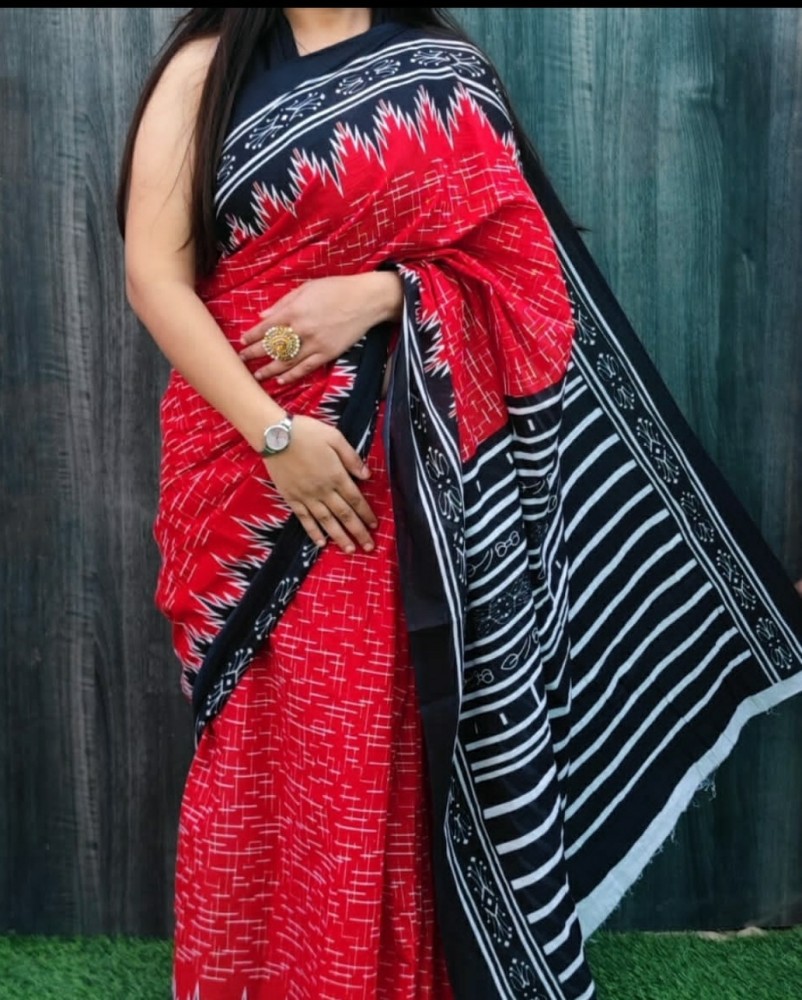 Buy MULMUL HANDLOOM Blocked Printed Bollywood Pure Cotton Multicolor Sarees  Online @ Best Price In India | Flipkart.com