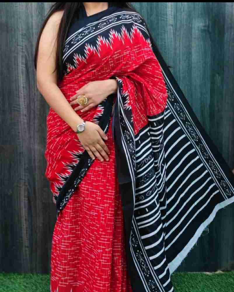 Buy cotton mul mul Printed Daily Wear Pure Cotton Red Black Sarees Online Best Price In India Flipkart